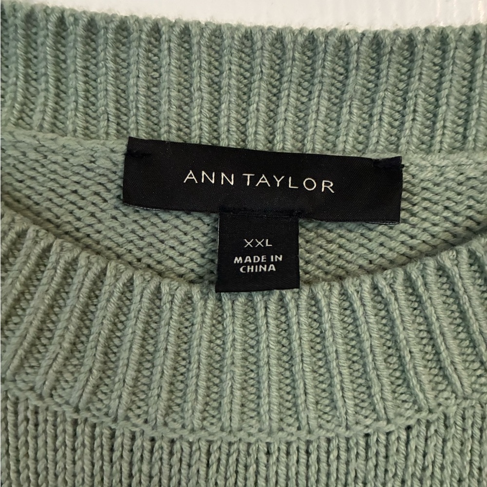 Ann Taylor Sage Green Sweater with Black Polka Dots - Picture 2 of 4